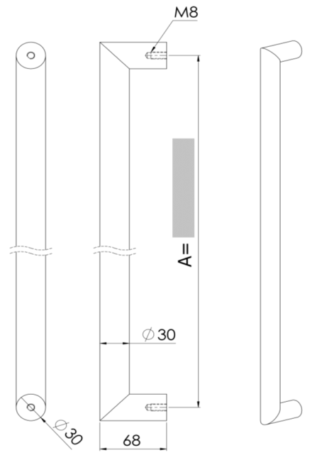 U90°K 01 ⧄ 40/40 ALUMINIUM DEURGREEP - paar