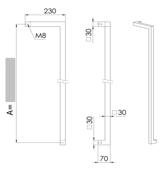 ALUMINIUM DEURGREEP MODEL DK 04 ⧄ 30/30 - stuk