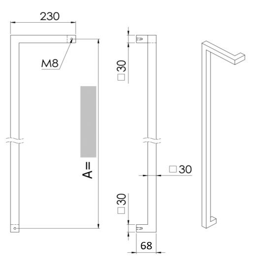 INOX DEURGREEP MODEL DK 04 ⧄ 30/30 - stuk