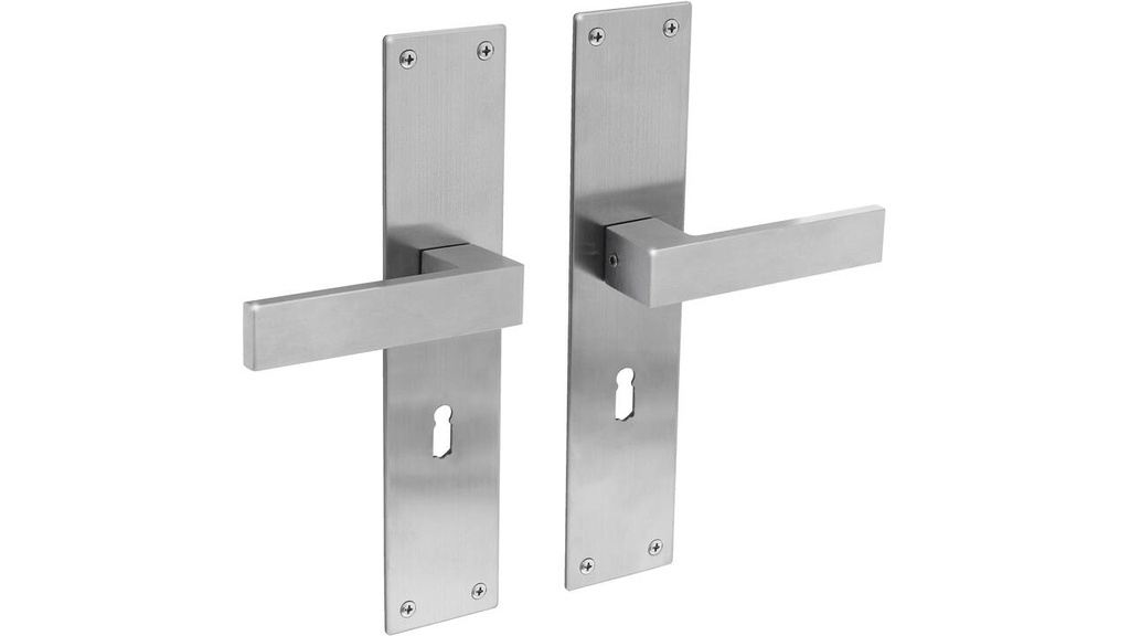 [0035.057124] INTERSTEEL AMSTERDAM KRUKKENPAAR OP SCHILD MET SLEUTELGAT (brushed stainless steel, 56)