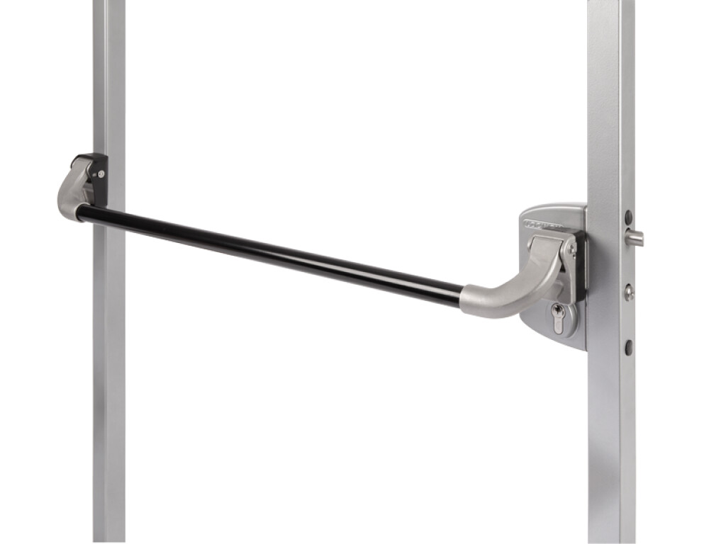 LOCINOX PUSHBAR-L ANTI PANIEKBAAR IN ALUMINIUM VOOR POORTSLOTEN IN OPBOUW