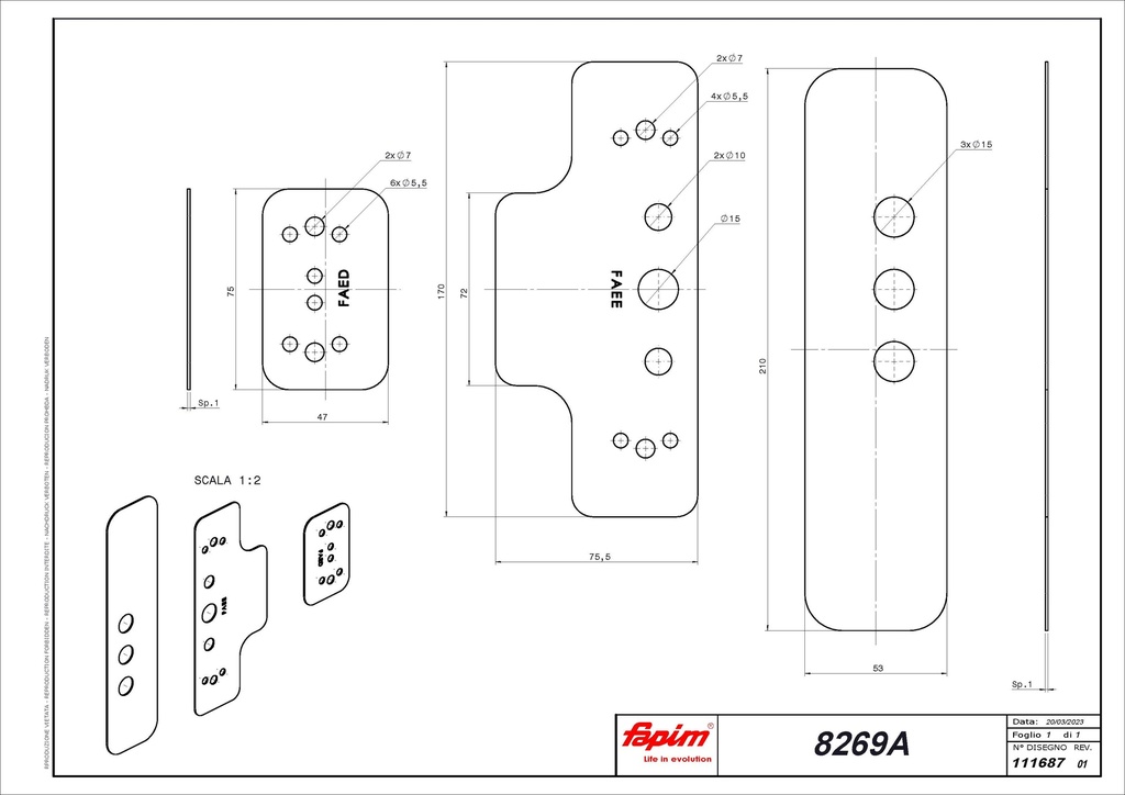 FAPIM 8169A KIT MET PLAATJES TER VERVANGING VAN EEN PANIEK-UITGANG BESLAG DOOR OLTRE BAR