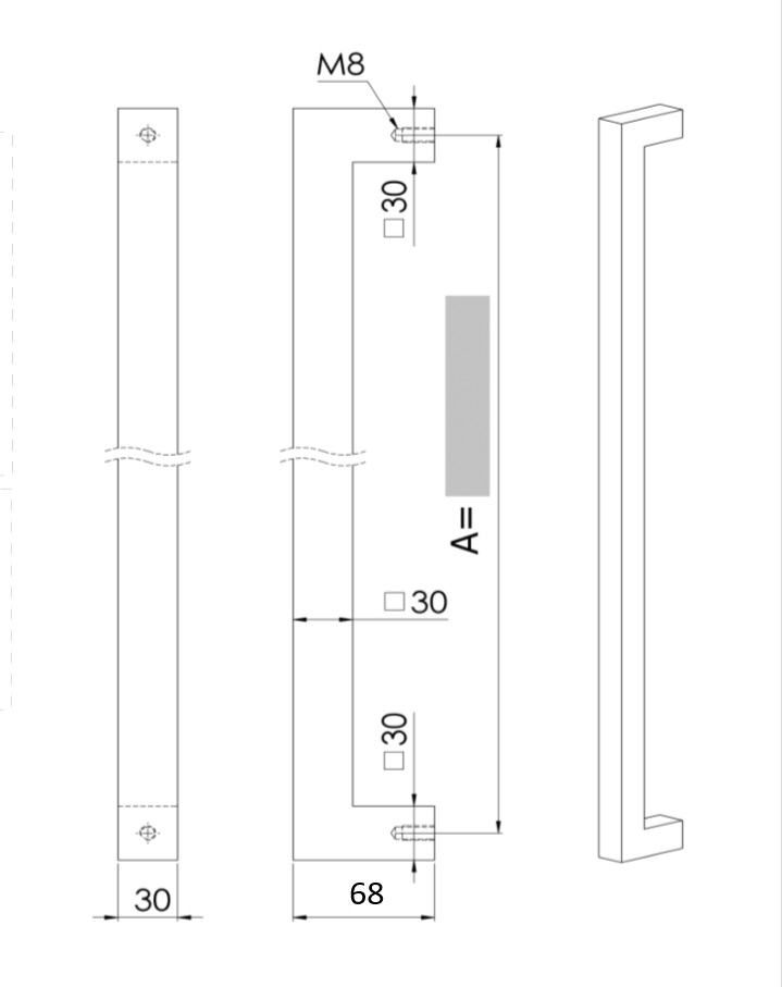 U90°K 01 ⧄ 30/30 INOX DEURGREEP - stuk