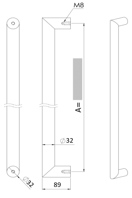 INOX DEURGREEP MODEL U90° Ø 38 - stuk