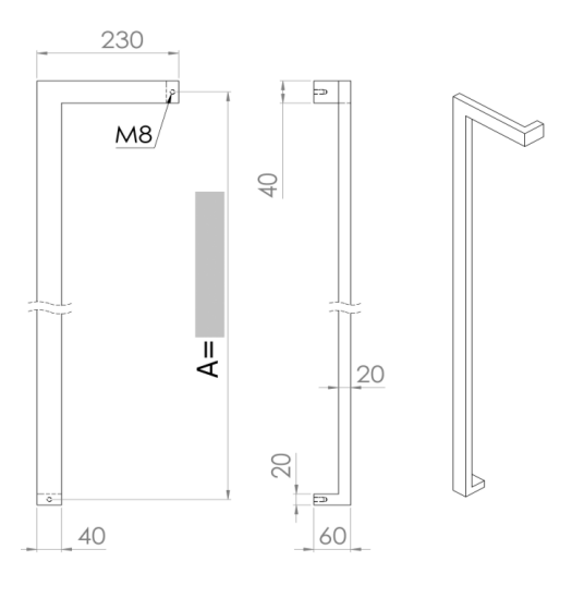 ALUMINIUM DEURGREEP MODEL DK 06 ⧄ 40/20 - stuk
