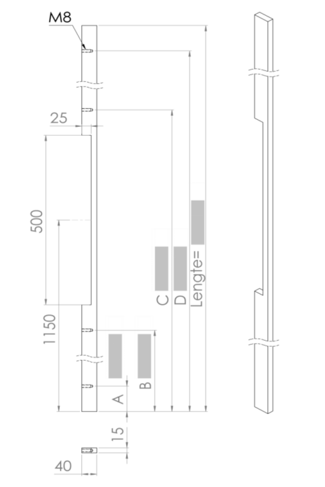 ALUMINIUM DEURGREEP MODEL PL 01 ⧄ 30/80 - stuk
