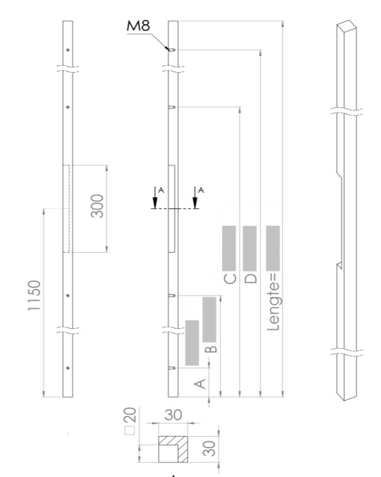 ALUMINIUM DEURGREEP MODEL BL 02 ⧄ 30/30 - stuk