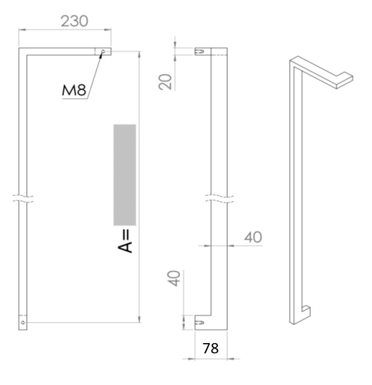 INOX DEURGREEP MODEL DK 05 ⧄ 20/40 - paar