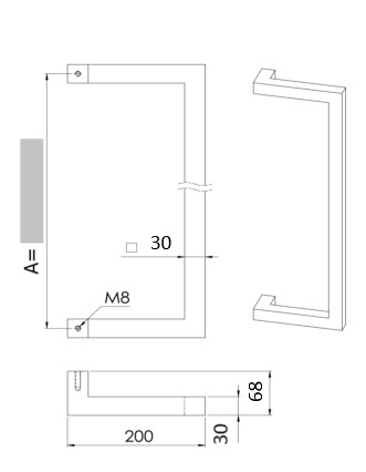 U90°K 01 ⧄ 30/30 ALUMINIUM DEURGREEP - stuk