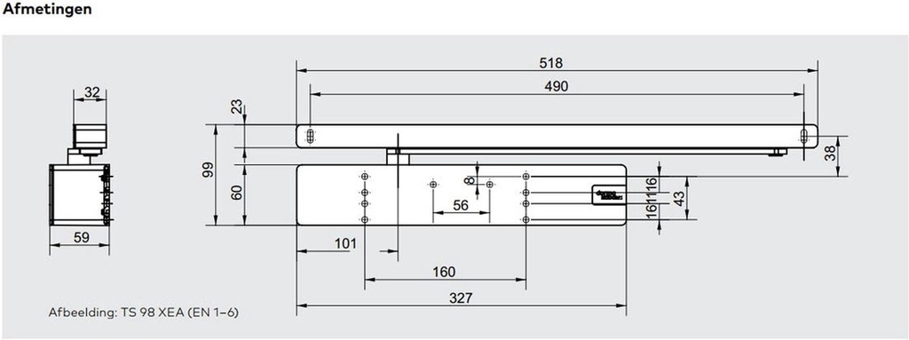 DORMAKABA TS 98 XEA DEURPOMP - zonder arm