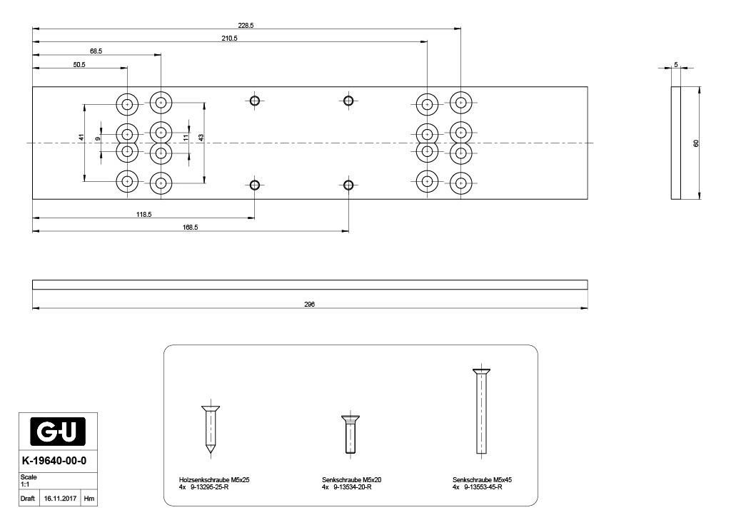 GU MONTAGEPLAAT VOOR OTS 536 / 634 / 634x