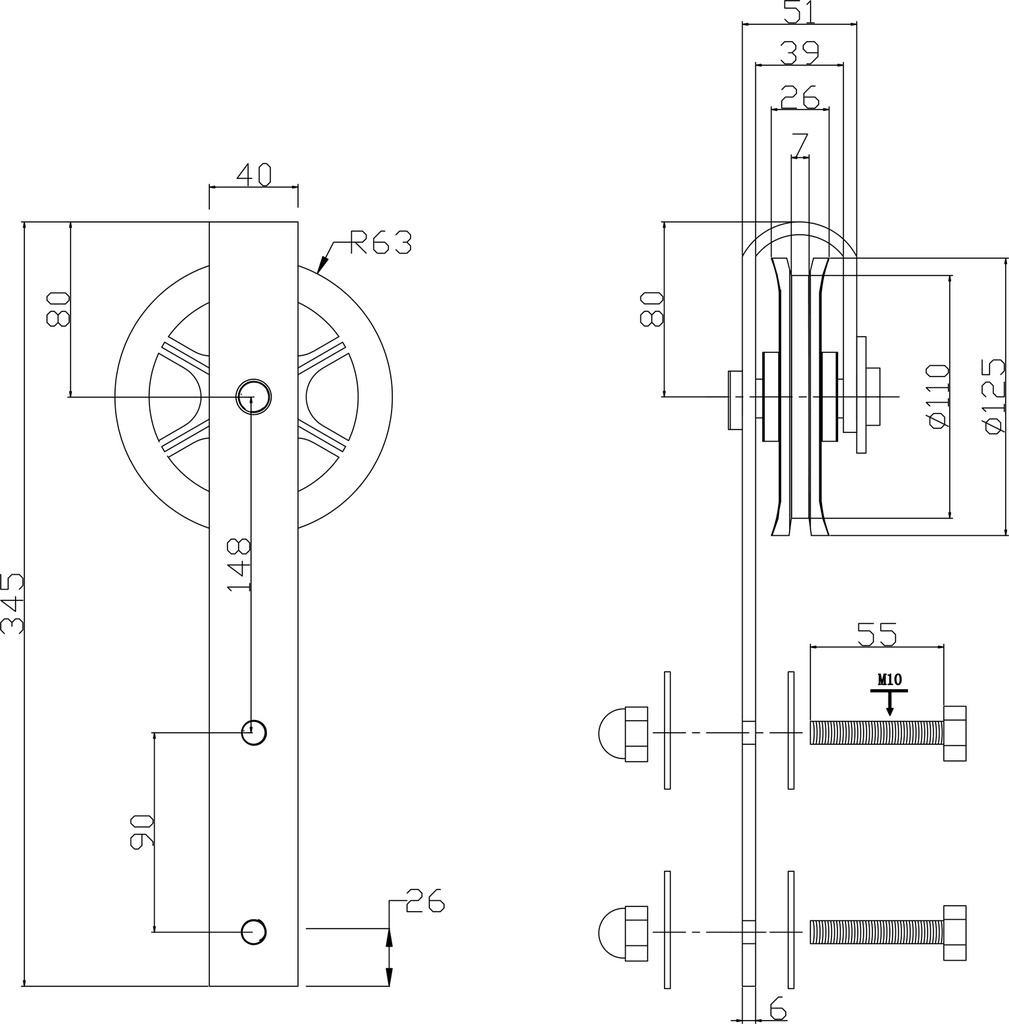 INTERSTEEL ROLLER SET VOOR WHEEL SCHUIFDEURSYSTEEM