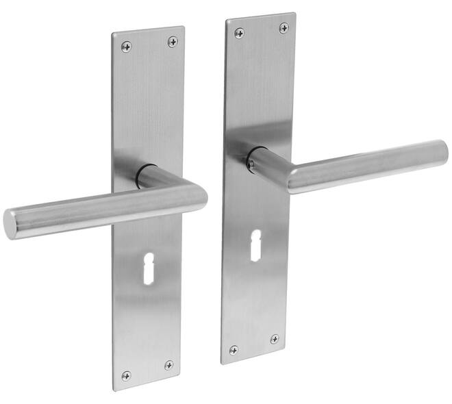 [0035.058324] INTERSTEEL JURA KRUKKENPAAR OP SCHILD MET SLEUTELGAT (brushed stainless steel, 56)